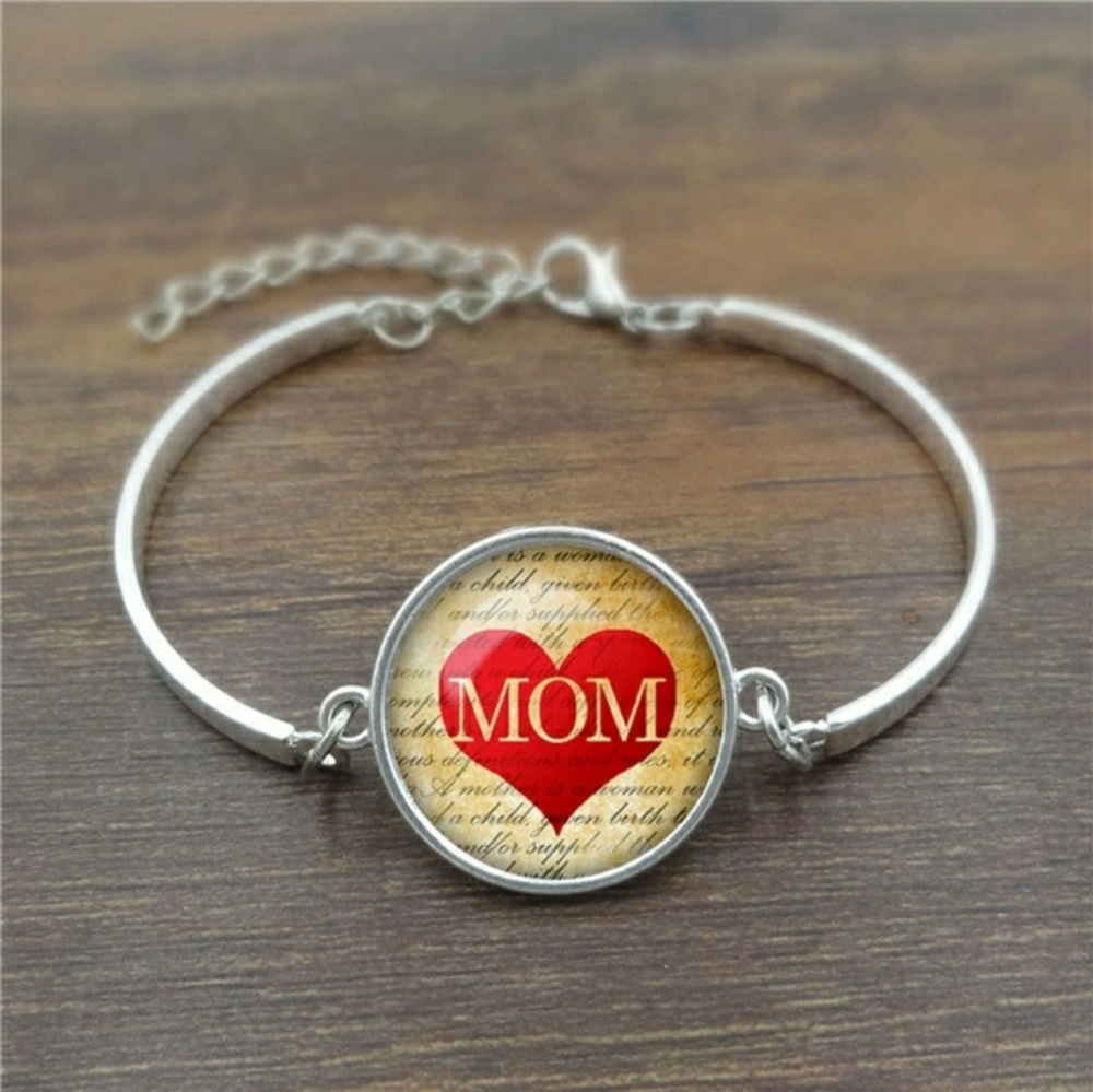 Silver Mom Bracelet with Heart